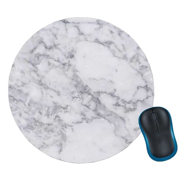 Myk Rund Musematte med Trykk Hvit Marmor 20cm