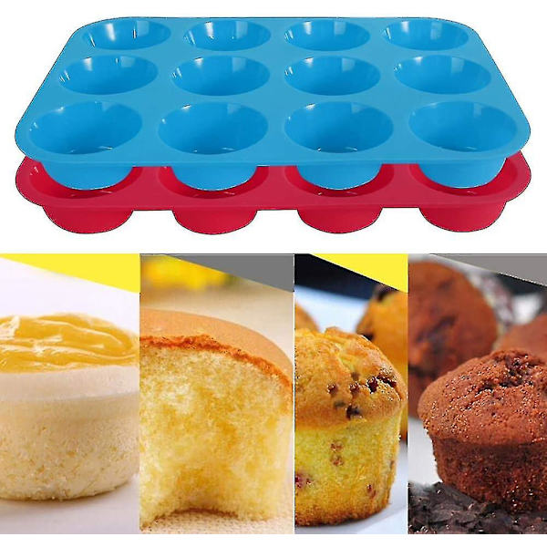 Silikon Muffinsbakke, 2 Pakker Muffinforme 12 Kopper Store, Non-stick Cupcakeform