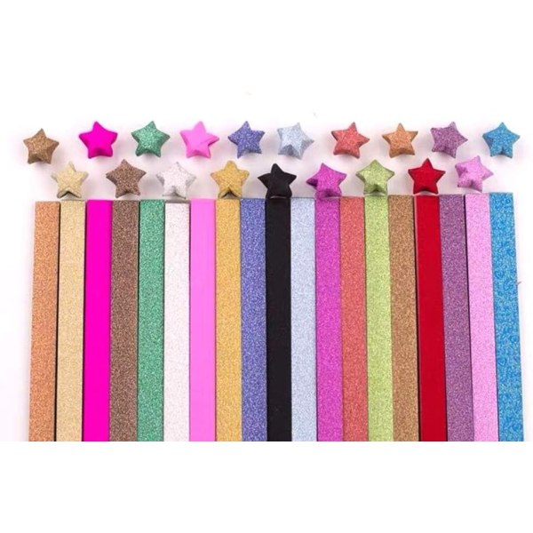 Origami Stars Papers Pakke DIY Paper Glitter Origami Stars, 360 ark, 18 farver (18 glitterfarver)