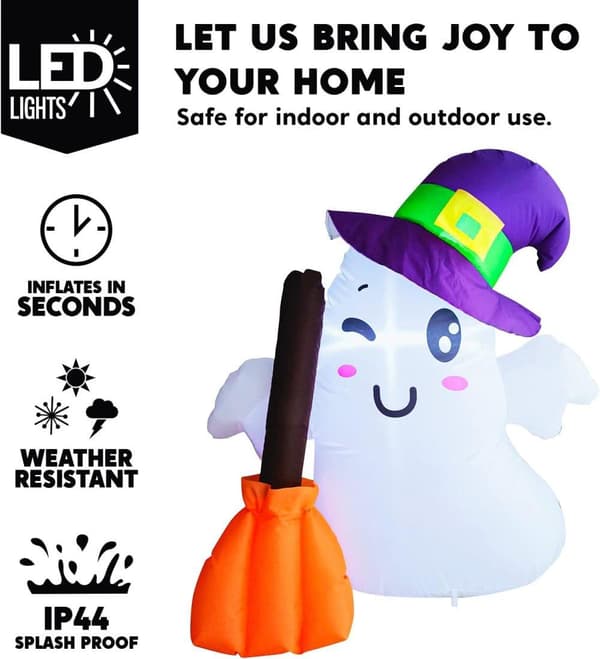 Halloween Dekoration 3,5 FT Oppustelig Heks Spøgelse med LED-lys til Havepynt
