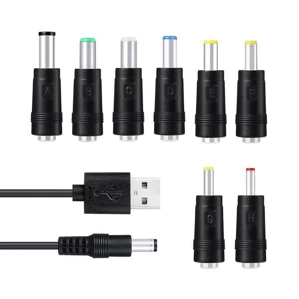8-i-1 5V USB til DC 5.5x2.1mm kontakt ladekabel for vifte, speil