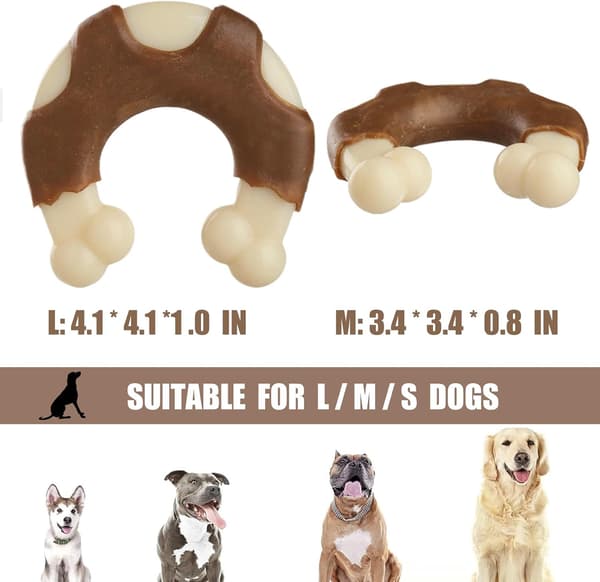 2-pack Durable Nylon Dog Bone - Nut-flavored U-shaped Chew Toy for Aggressive Chewers, Puppies, and Boredom, All Sizes