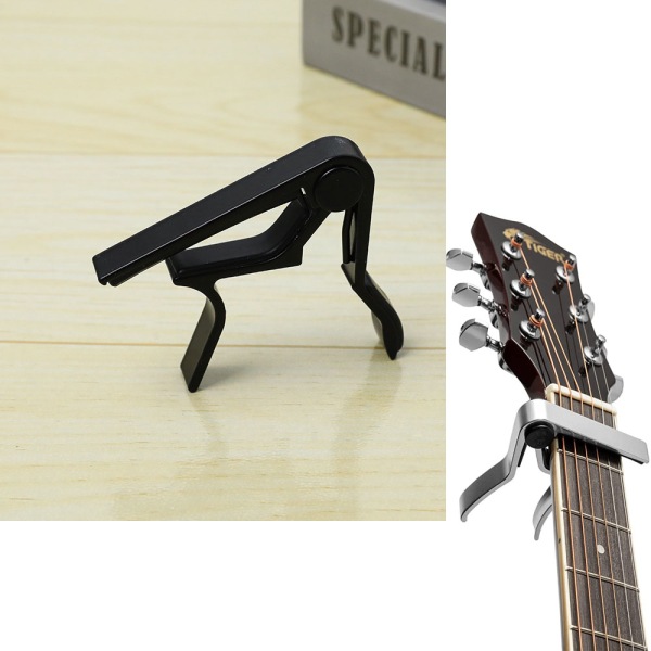 1 STK (svart, ca. 8,5*8 cm) Universal krom capo, kompatibel med akustiske, klassiske, elektriske og bassgitarer