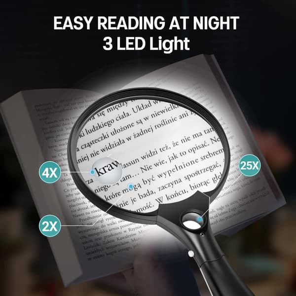 Magnifying Glass with Light, 5.5 inch Large Magnifier 2x 4x 25x Zoom