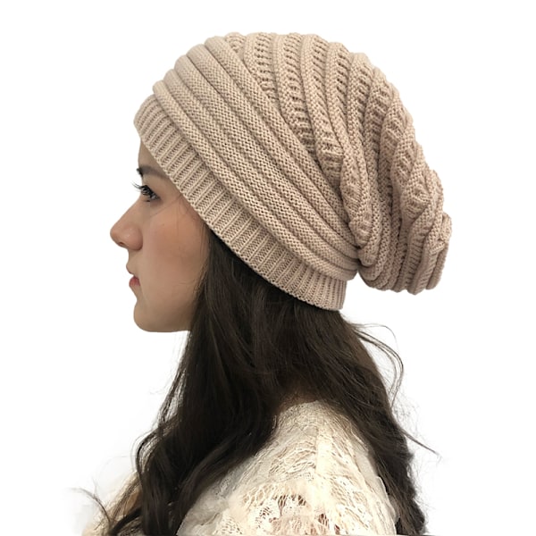 Hodeplagg Dame Beanie Varm Strikket Lue Søt Lue for Kaldt Vær beige
