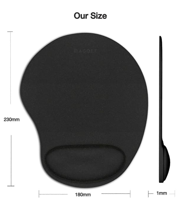 Magnet Mouse Pad Black - Soft Touch - Comfort with Ergonomic Wrist Rest - Improves Precision - Professional