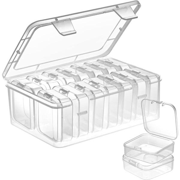 Små perlebeholdere, 15 stykker plastopbevaringskasser Mini klare perleopbevaringsbeholdere Gennemsigtige æsker med hængslet låg og re