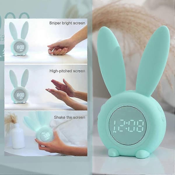 Kids Alarm Clock, Cute Rabbit Clock Wake Up Light Kids Alarm Clock Creative Bedside Lamp