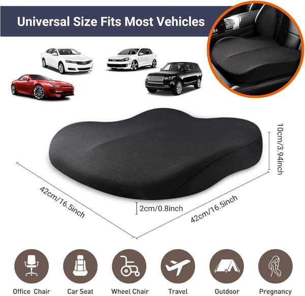 Orthopedic Seat Cushion for Adults – Portable Tailbone Cushion (Black) [Energy Efficiency Class A]