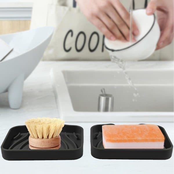 Silicone Soap Dishes with Drainage, Self-Draining Soap Shower, Soap Holder for Sink, Soap Dishes for Bathroom, Kitchen, Keeps Soap Dry (Green)