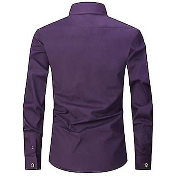 Herrar Långärmad Business Bröllopsskjorta 4XL Lila Purple 4XL
