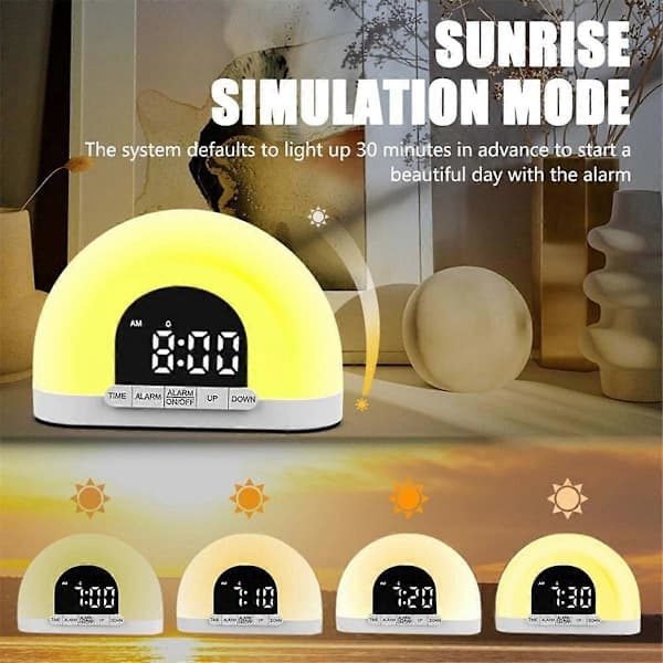 Sunrise Alarm Clock with Light Simulation and Snooze for Deep Sleepers, Night Light for Bedroom, White