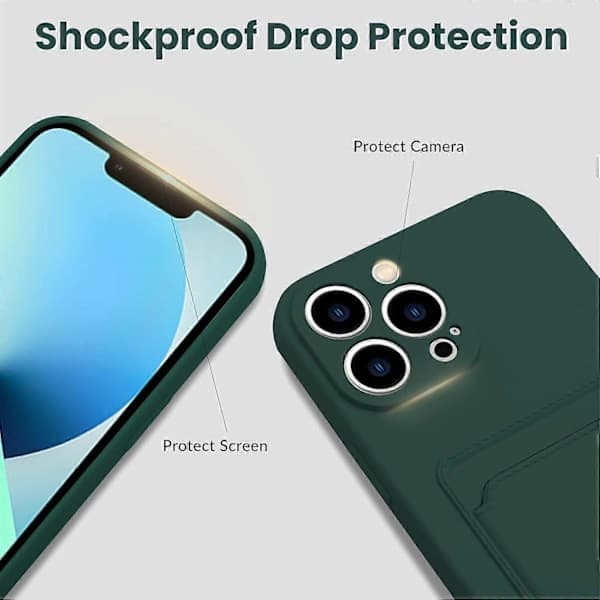 Silicone Case with Card Holder, Shockproof Wallet Case for iPhone 13 Pro Max 6.7 inch 2021 - Dark Green