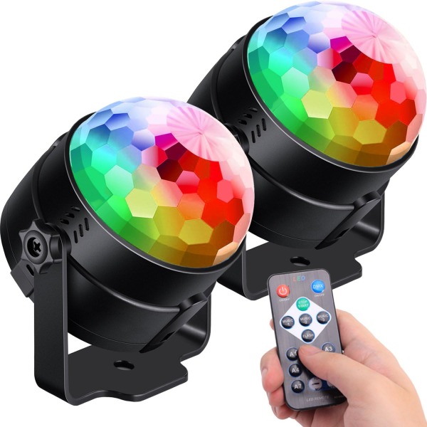 [2-Pack] Lydaktivert festlys med fjernkontroll Dj-belysning, RGB Disco Ball Light, Strobelampe 7 Modi Stage Par Light f