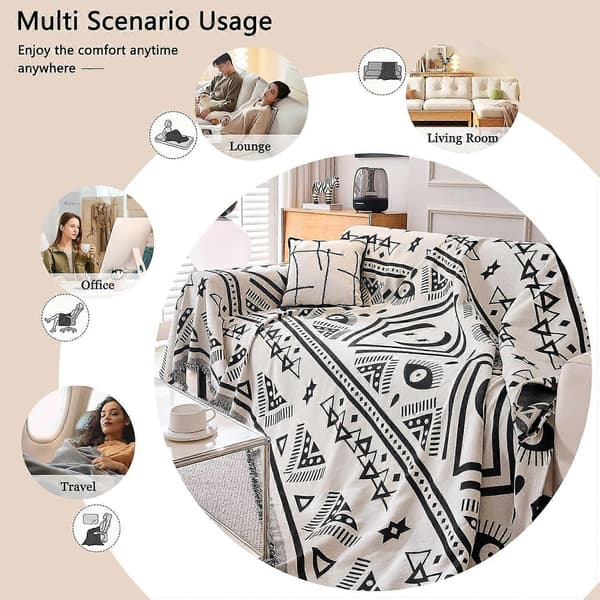 Vendbare sofabetræk Chenille Jacquard Geometrisk Boho Sofabetræk, Beige Sort Sofabetræk til Sektionssofa Chic Møbelbeskytter 180x