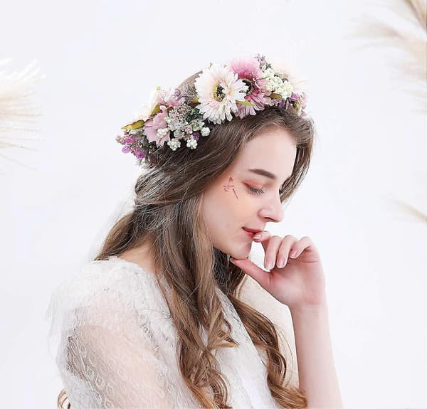 Blomsterkrans Hårguirlande Tusindfryd Blomsterkrone Bryllupsfest Tilbehør