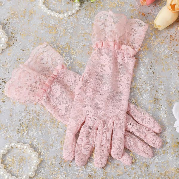 Kvinders blondehandsker korte bryllupshandsker til teselskab, opera, aftenbal, 1920'erne, pink - Pink