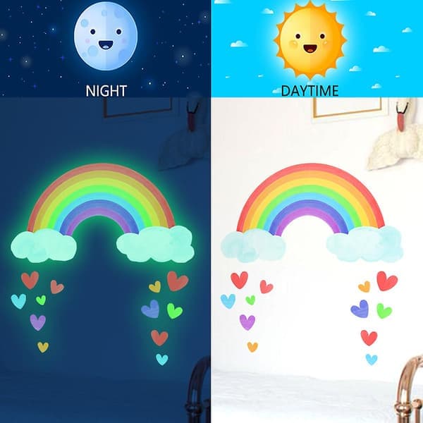 Selvlysende Regnbue Veggdekor, Lysende Regnbue Og Hjerte Dekaler For Tak Vegger, Barn Soverom Stue Dekorasjon For Jenter Gutter Baby Nå