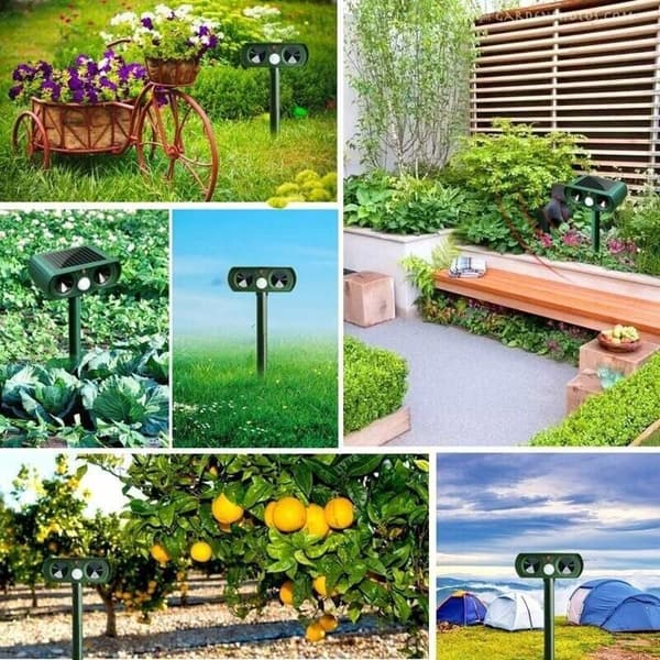 Solar-powered Ultrasonic Repeller - PZCC - Adjustable Sensitivity - Adjustable Frequency - Coverage Area 37 m²