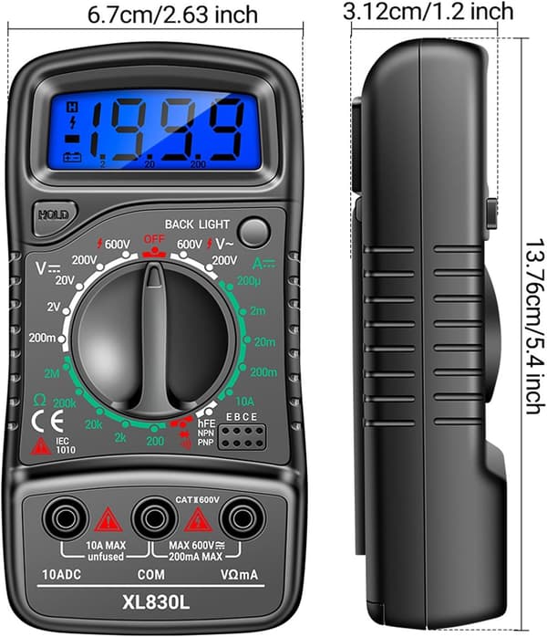 XL830L Håndholdt Digital Multimeter LCD Baggrundsbelysning AC DC Amperemeter Voltmeter Ohm 0-600V Spændingstester