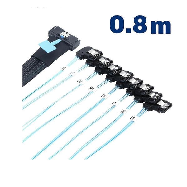 Slimline 5.0 - 8X SATA 7P 90 asteen naarasadapterikaapeli 0.8M