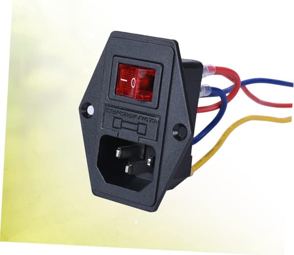 15A Power Socket Rocker Switch Module with Fuse for Printer Black Socket with Power Cable and Safety