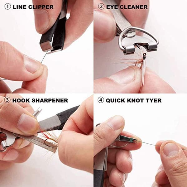 Quick Knot Tying Tool 3 Set Stainless Steel 4 in 1 Tool Including Quick Knot Tier Fly Line Clipper Hook Sharpener Hook Eye Needle