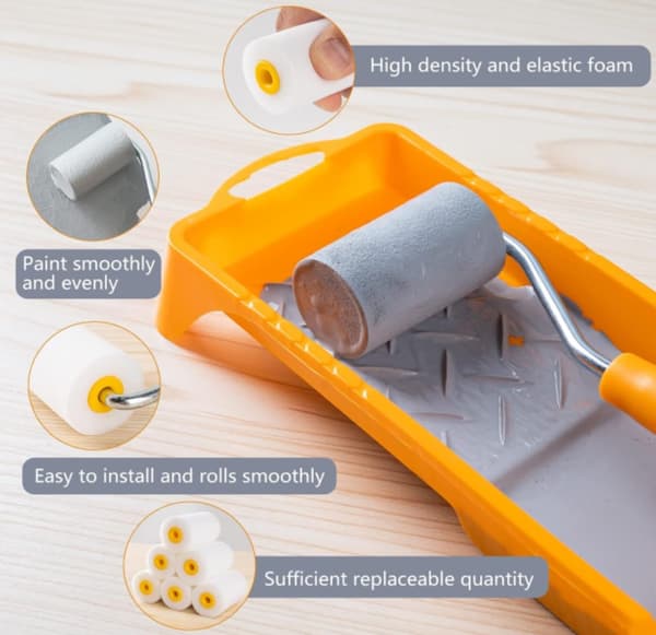 Mini Foam Paint Roller, Small Foam Roller 6*5cm, Paint Roller Cover + Paint Roller Frame + Small Paint Tray