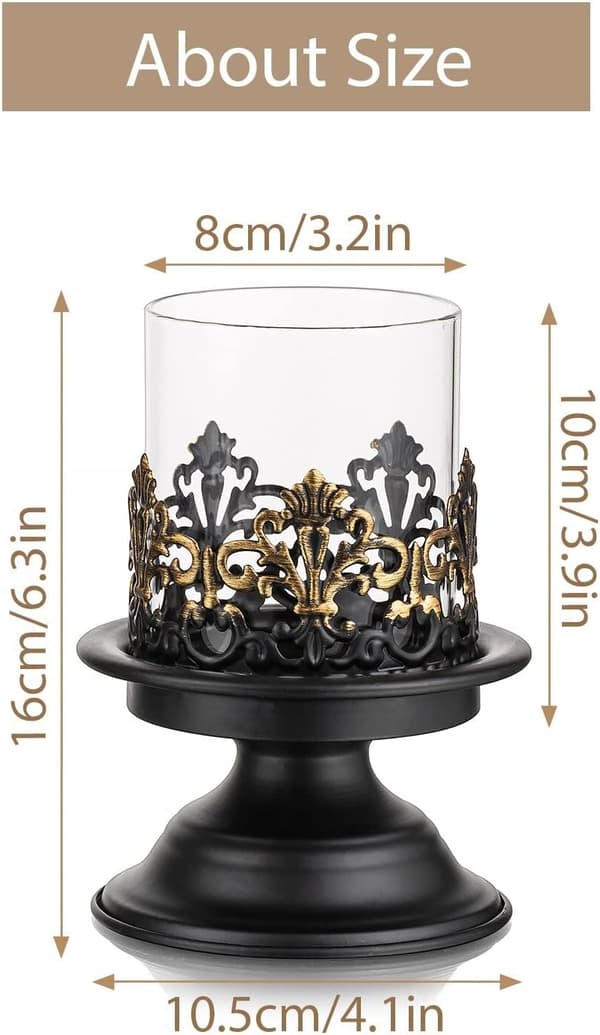 Svart Shabby Chic Søylelysestake Sett for Bord - Gotisk Lysestake Rustikk Glasslykt Midtpunkt