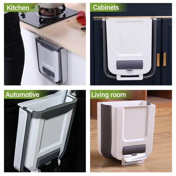 Wall Mounted Foldable Trash Can - 10L Hanging Waste Bin Wall M