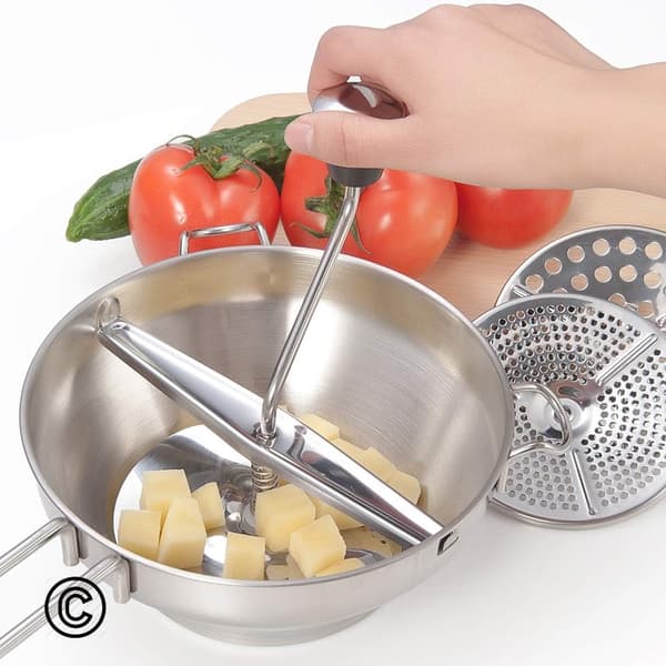 Rotating Food Mill with Potato Ricer Attachment, Equipped with 3 Interchangeable Discs, Suitable for Making Vegetable Purees or Soups.