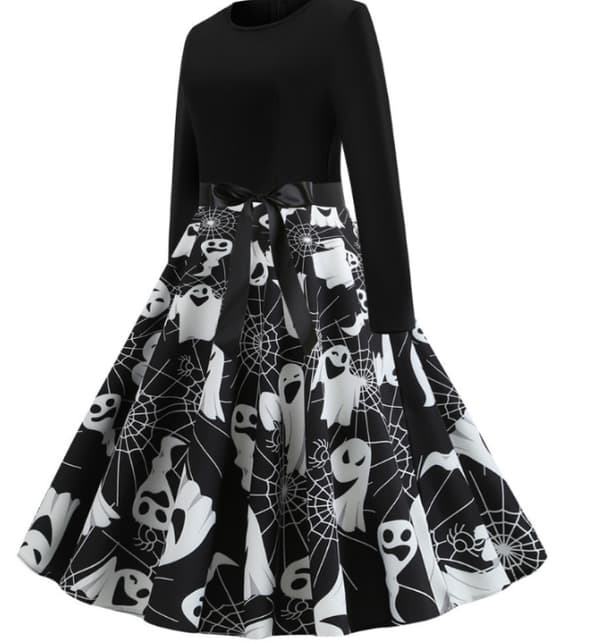 Halloween-asu aikuisille - Aavemainen printattu cocktailmekko XL