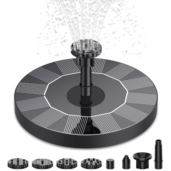 Solcellsfontänpump för fågelbad, solcellsfontänpump för fågelbad med 6 munstycken, 6,5\" solcellsfontänpump