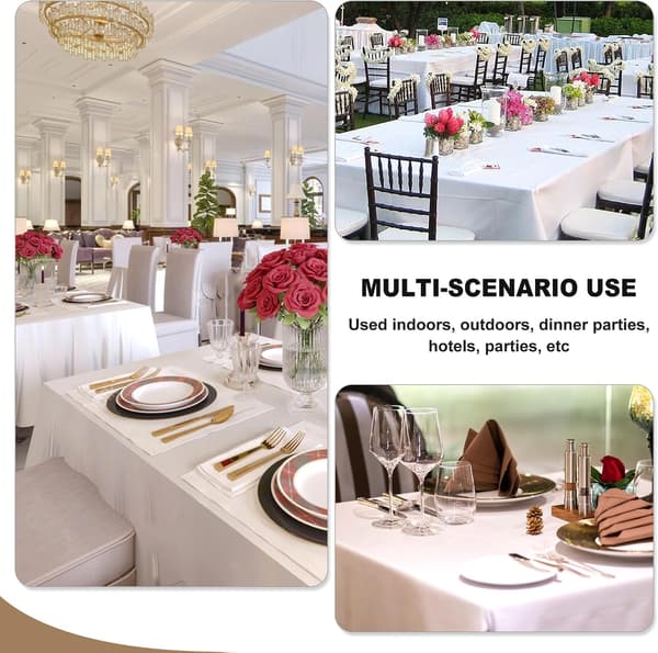 White Tablecloths for Rectangular Tables, 6-pack - 178 x 305 cm - Reusable and Washable Tablecloths for 183-244 cm Tables, Polyester Fabric