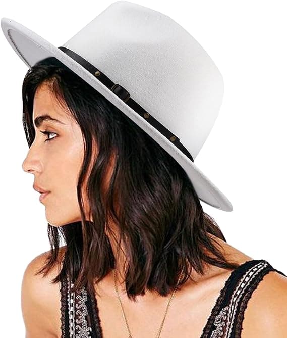 Dame Bælte Spænde Fedora Hat Klassisk Bred Skygge Filt Panama Hat