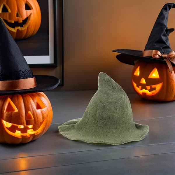 Halloween Heksehatt for kvinner og menn Grønn Ullblanding Trollmannshatt
