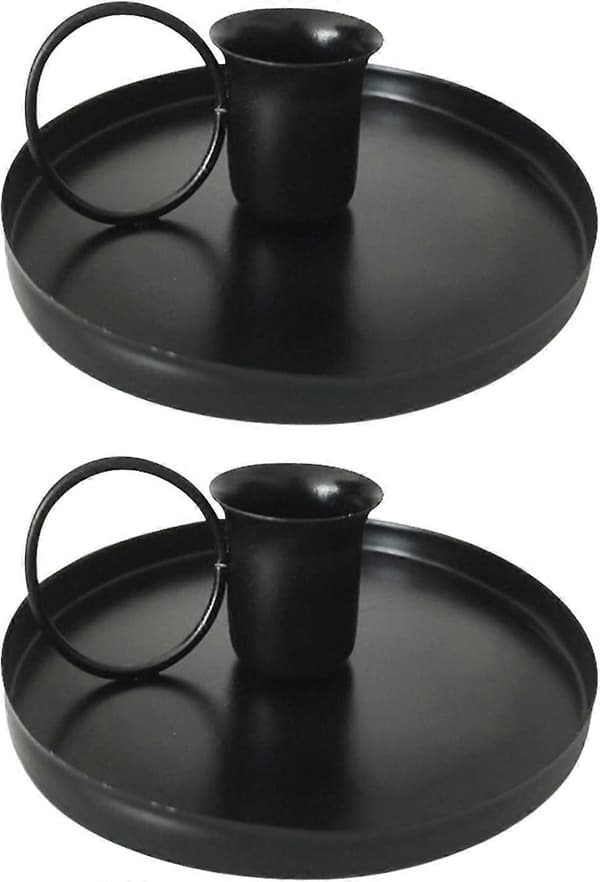 2 stk lysestaker i jern, lysestake i metall, lysestake med enkelthode, retro lysestake