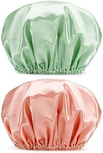 32 cm store brusehætter, 2 genanvendelige brusehætter til kvinder, elegante elastiske spahætter, tolags badehætter til voksne med langt hår