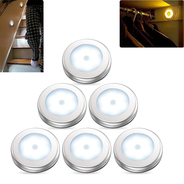 6-pack Motion Sensor Light, Battery Operated LED Night Light, Stair Light, Under Cabinet Lighting, Stick Anywhere in Home, Kitchen, Hallway, Closet