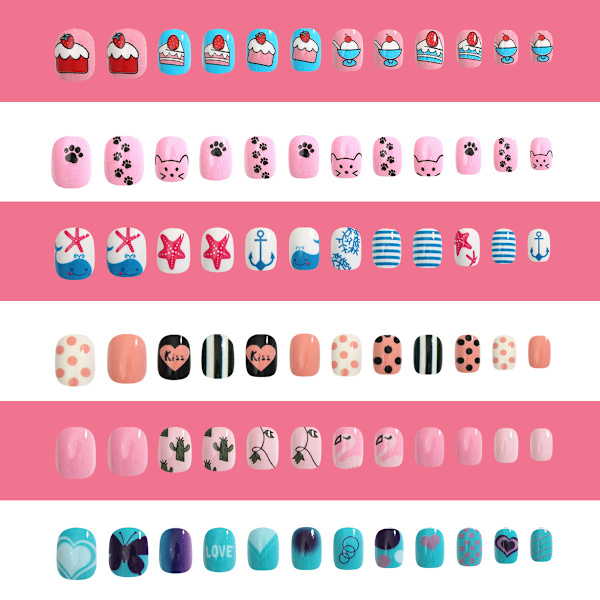 288 st Kids Falska Naglar Press On Artificiella Nagelspetsar Flickor Falska Fingernagel Set 288 st 11x6cm 288 pcs 11x6cm