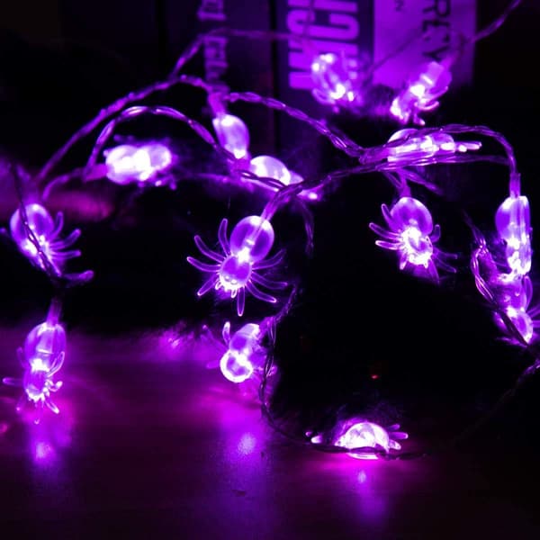 Halloween lyskæde, 40 LED 6 m lilla edderkop lyskæde