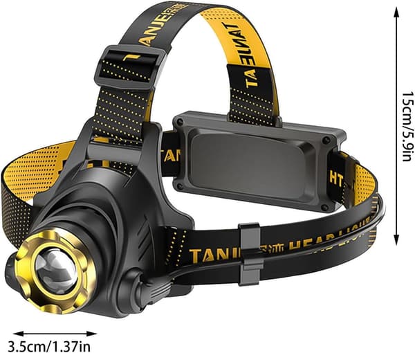 Rechargeable LED Headlamp - 3 Modes, Dimmable, Super Bright, Lightweight and Water Resistant for Camping, Running, Hiking - Black