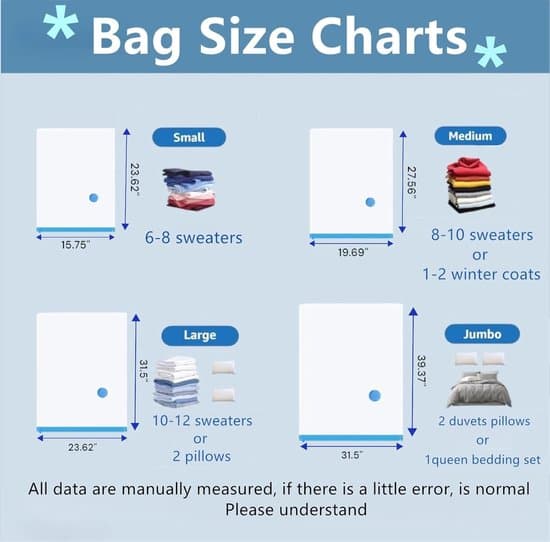 Vacuum Storage Bags for Comforters - Set of 9 Vacuum Bags - Extra Large Capacity for Space Saving - Includes Hand Pump - Transparent Blue