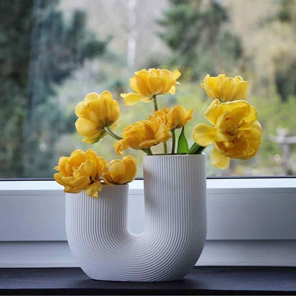 Keramikvas för blommor U-formad vas minimalistisk modern vardagsrum ribbad unik estetisk heminredning boho