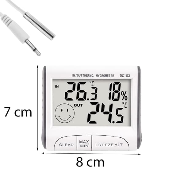 Termometer med utendørssensor, tid, innendørs- og utendørstermometer, innendørshygrometer