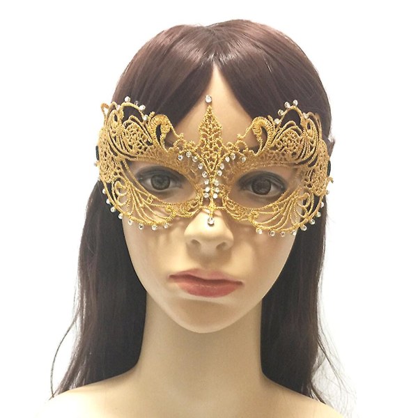 Kvindesensuel Blonder Venetiansk Øjenmaske med Diamant Maskerademaske til Cosplay Kostumefest (gylden) Oro