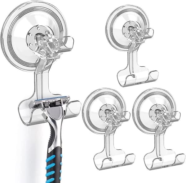 Shower Suction Cup Hook, 4 Pcs Razor Holder Internal Shower Removable Reusable Wall Mount Bathroom Waterproof Strong Suction Cup Hook for Towel Bathrobe
