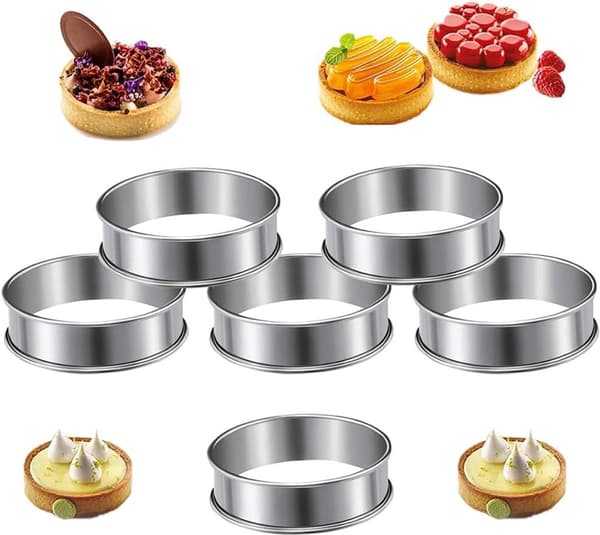 Kageringe i rustfrit stål - 6-pak non-stick mousseringe - Runde bageforme med dobbeltfoldet kant til desserter 8,5x2,5 cm