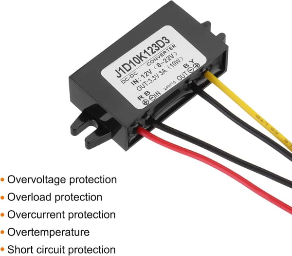 DC 12V til 3.3V strømomformer 3A 10W nedtrappingsspenningsreduserer IP67 vanntett transformatorforsyningsmoduladapter for bil lastebil solsystem - rød