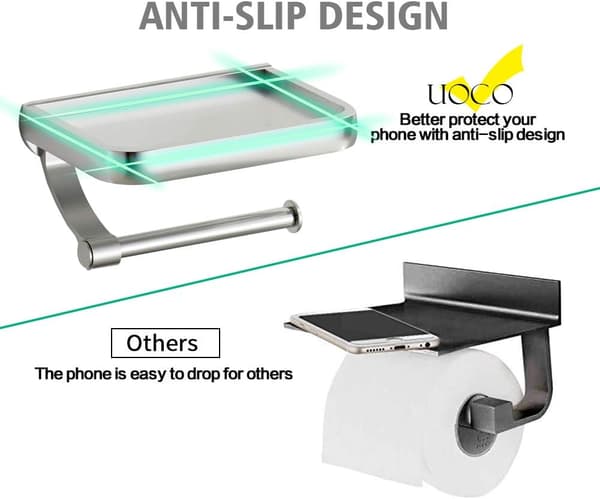 Sort toiletpapirholder med hylde, rustfrit aluminium Toi